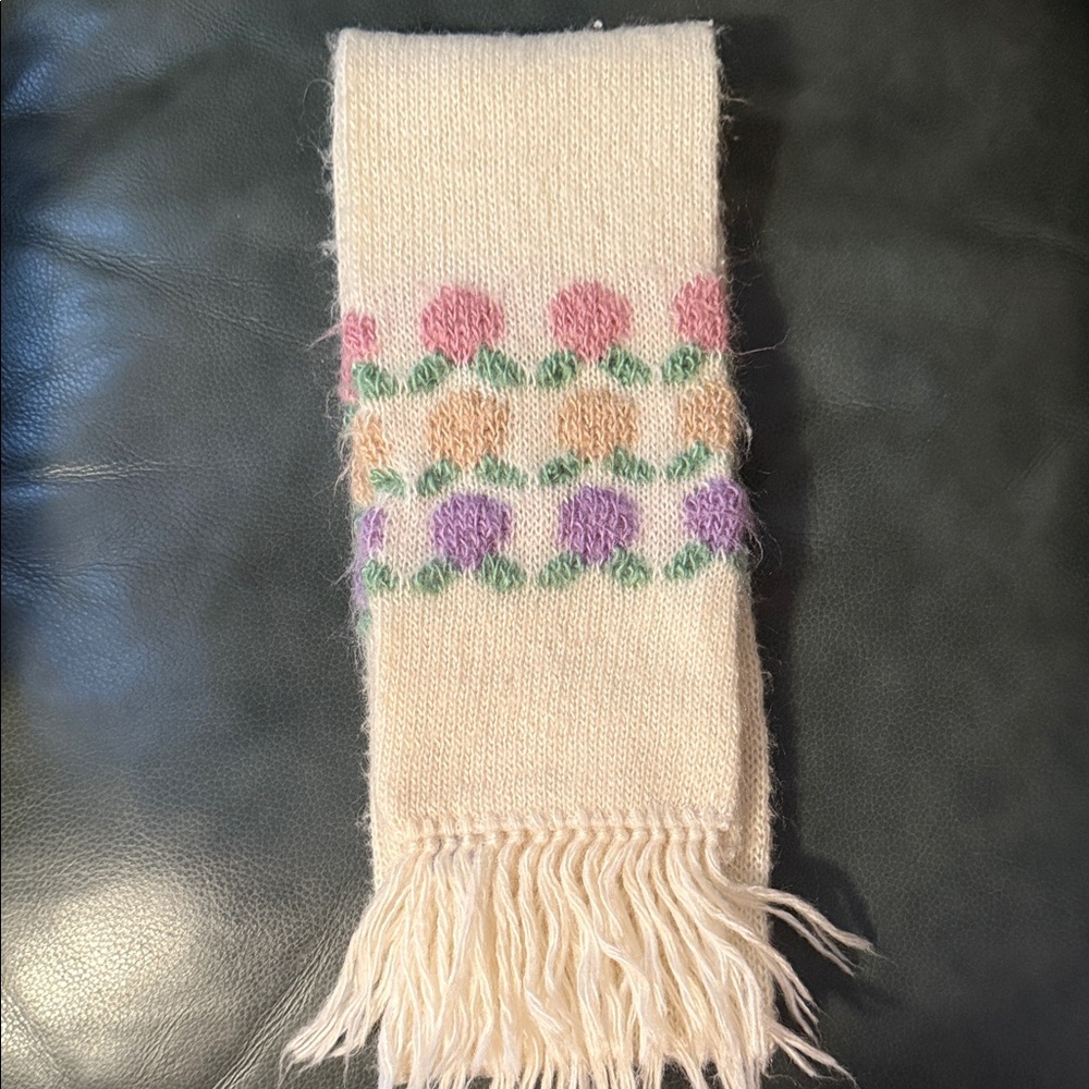 Hansen Floral Patterned Cream Knit Scarf-64x6